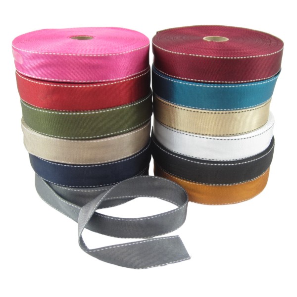 Polyestergurtband 35 mm breit mit schmalen Randstreifen - 13 Farben zur Auswahl