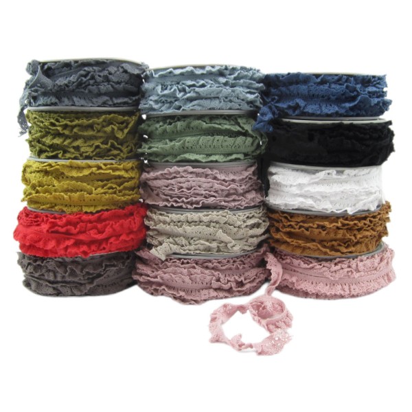 Baumwollspitze gerüscht, elastisch, 16mm breit - 16 Farben zur Auswahl