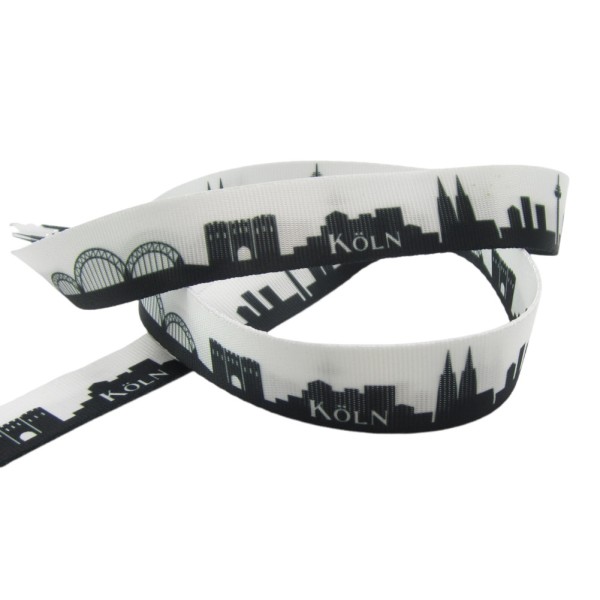 Gurtband mit Skyline Köln schwarz-weiß, 30 mm breit