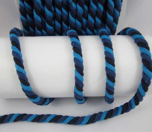 Baumwollkordel, gedreht, 14mm, schwarz-blau-hellblau