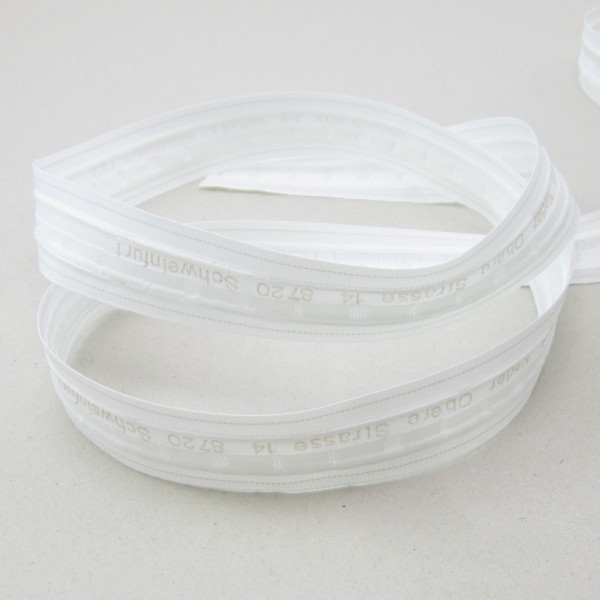 Gardinen-Faltenband, 26mm breit, 4 Falten, 7cm Abstand, Zugabe 300%, weiß