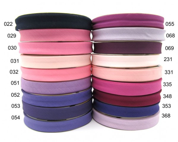 Polyester-Baumwolle Schrägband 18mm, rosa - violett - marineblau dunkel