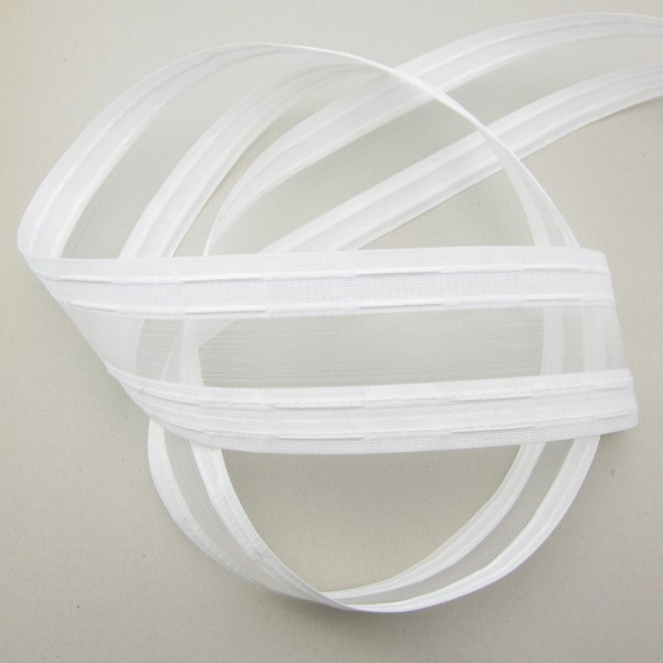 Gardinen-Effektfaltenband, 74mm breit, Zugabe 300 % Smokeband transparent