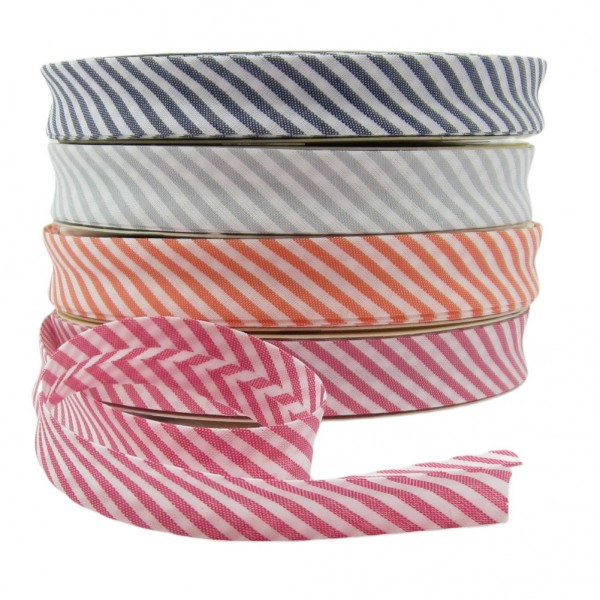 Schrägband mit diagonalen Streifen, 18mm breit, 4 Farben zur Auswahl